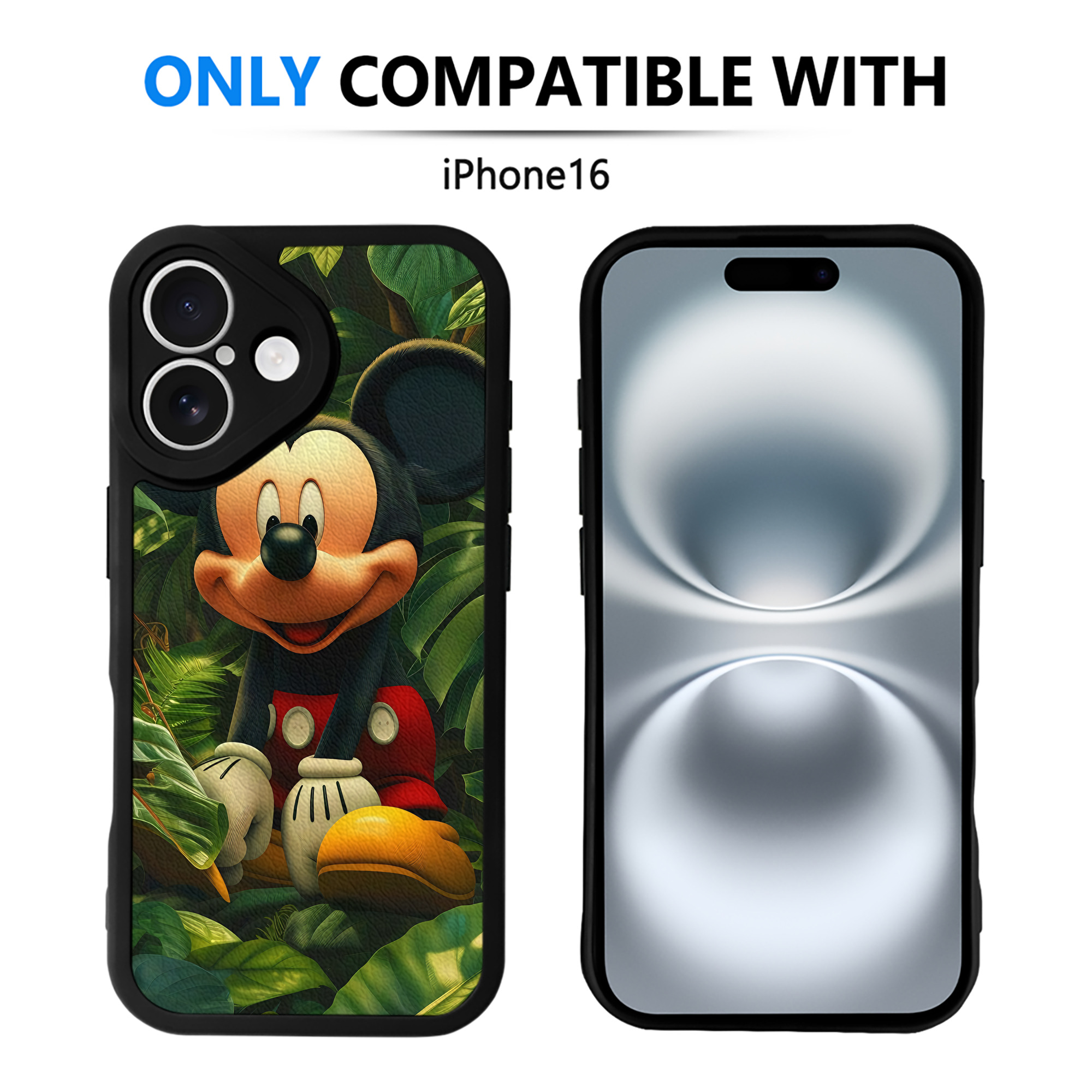 （画像用） ミッキーマウス Mickey Mouse 【iPhone 16シリーズ対応】シリコンスマホケース（レザー調） 材質：シリコン